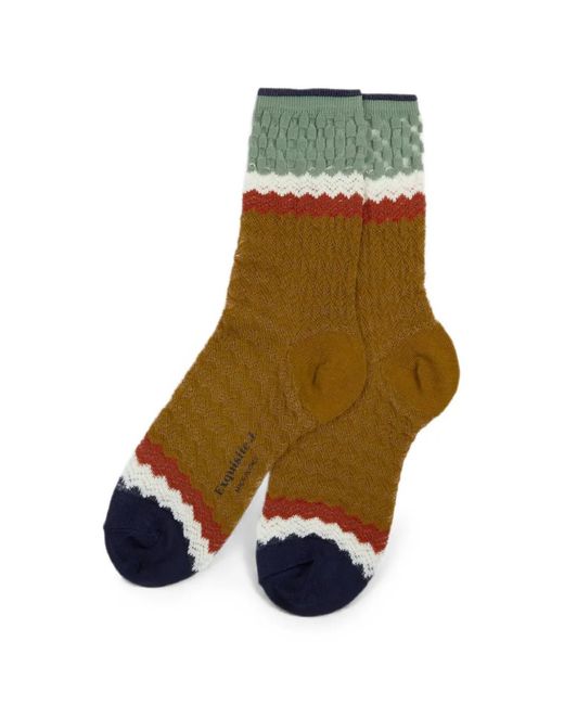 Exquisite J Green Pointelle-Knit Zigzag-Pattern Socks