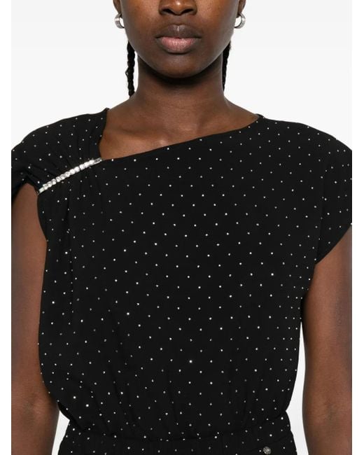Nissa Black Embellished Asymmetric Midi Dress