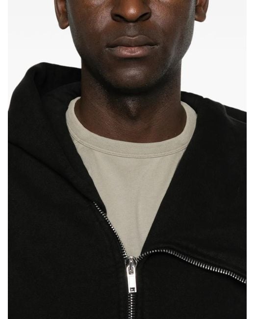 Rick Owens Black Asymmetric-Zip Hoodie for men