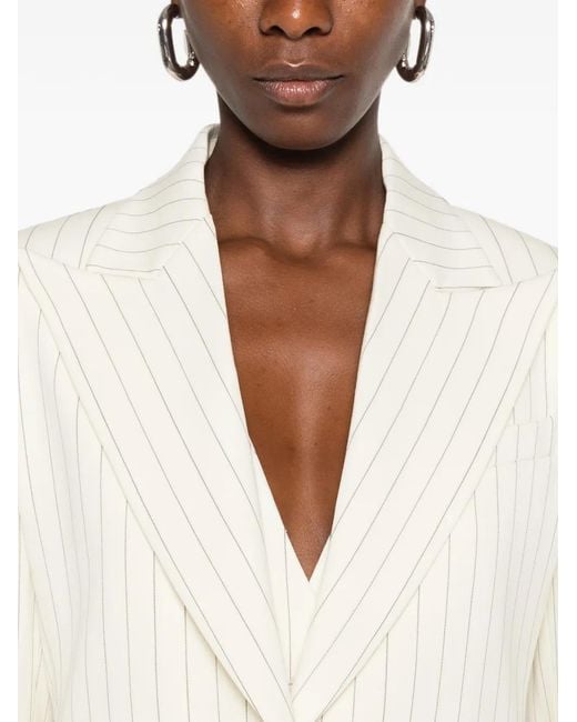 Dondup White Pinstripe-Pattern Peaked-Lapel Blazer