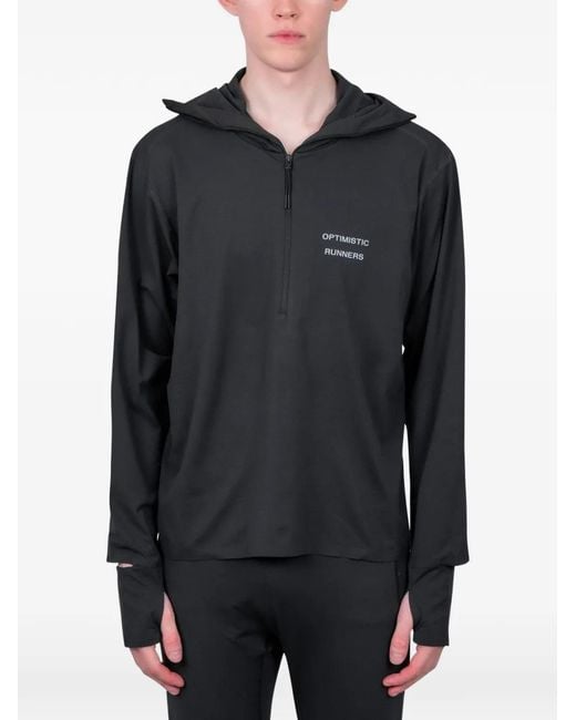 Optimistic Runners Black Balaclava Hoodie Sweatshirt for men