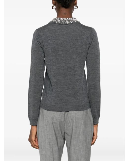 Liviana Conti Gray Embellished-Collar Polo-Neck Sweater
