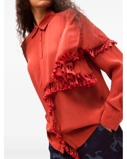 Carolina K Red Camo Tassel-Trimmed Asymmetric Shirt