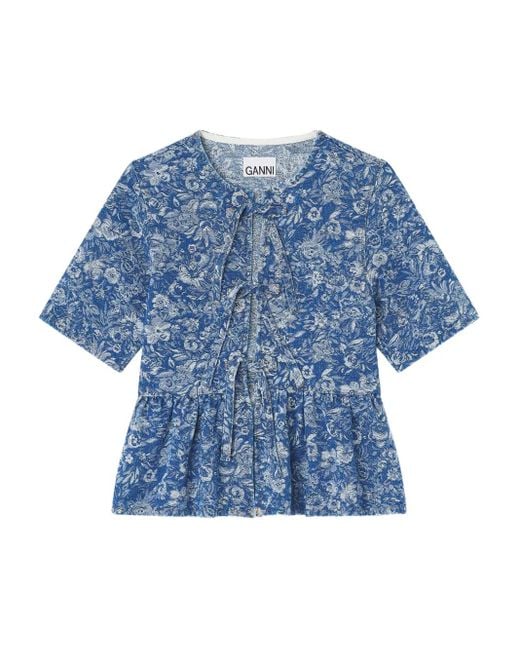 Blusa Con Fiocco di Ganni in Blue