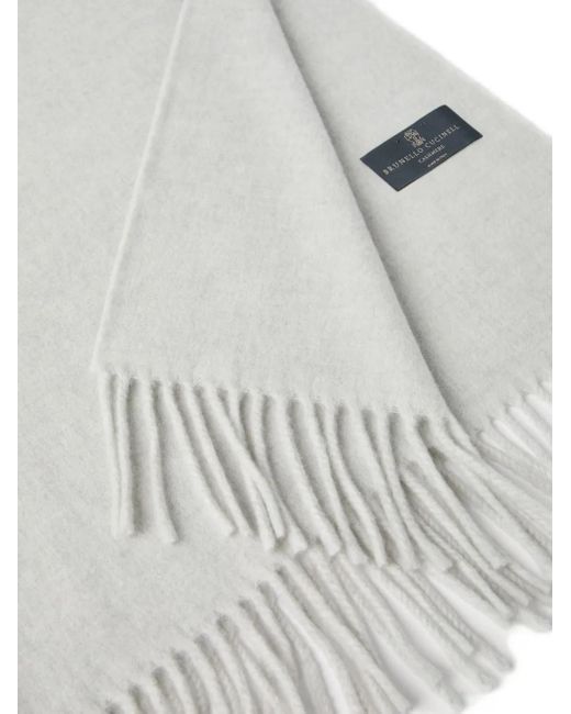 Brunello Cucinelli White Kaschmirschal Mit Fransen