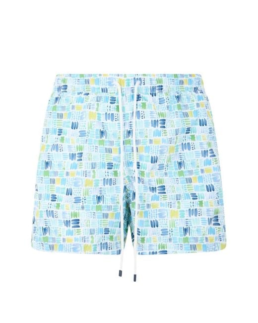 Fedeli Blue Abstract-Print Drawstring Swim Shorts for men