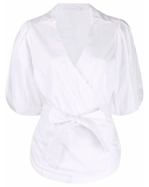 Jonathan Simkhai White V-Neck Wrap Blouse