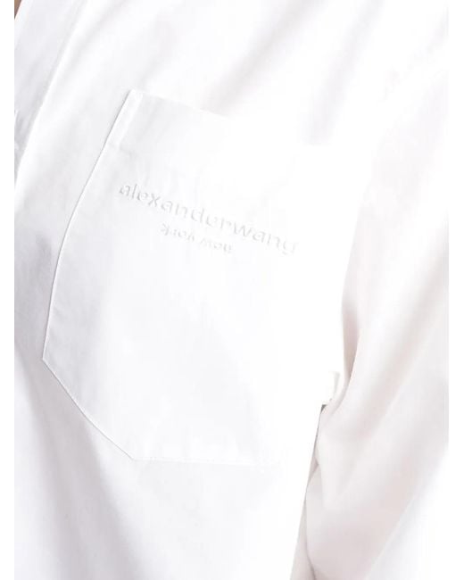 Alexander Wang White Cropped Logo-Embroidered Shirt