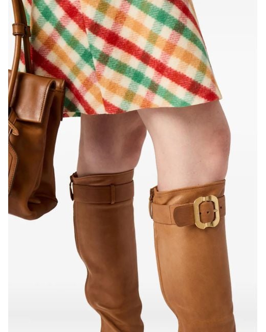 Miu Miu Brown 65Mm Buckle-Fastening Leather Boots