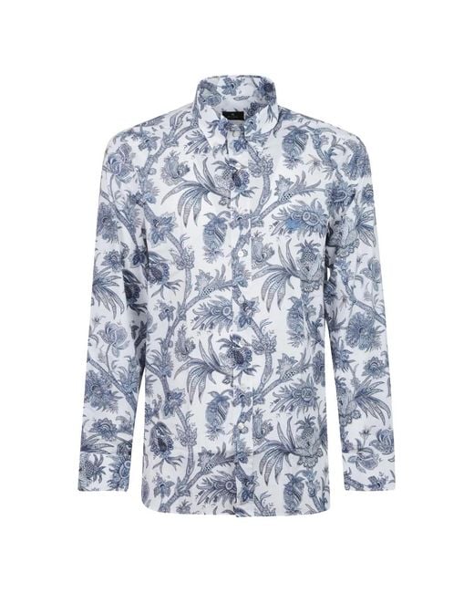 Etro Blue Paisley-Print Button-Down Shirt for men