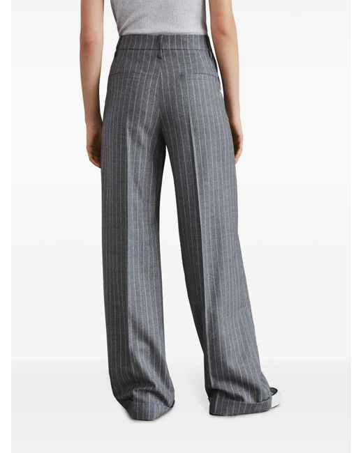 Brunello Cucinelli Gray Pinstriped Wool Trousers
