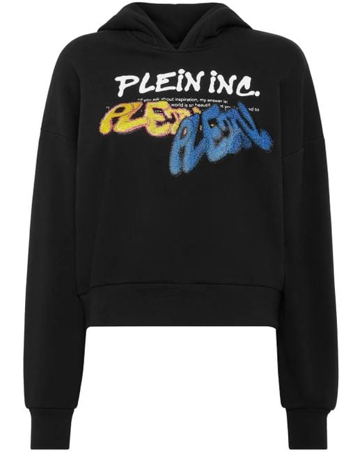 Sudadera corta con capucha y logo Philipp Plein de color Black