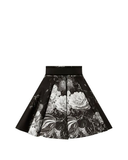 Roberto Cavalli Black Mini Floral-Print Pleated Skirt