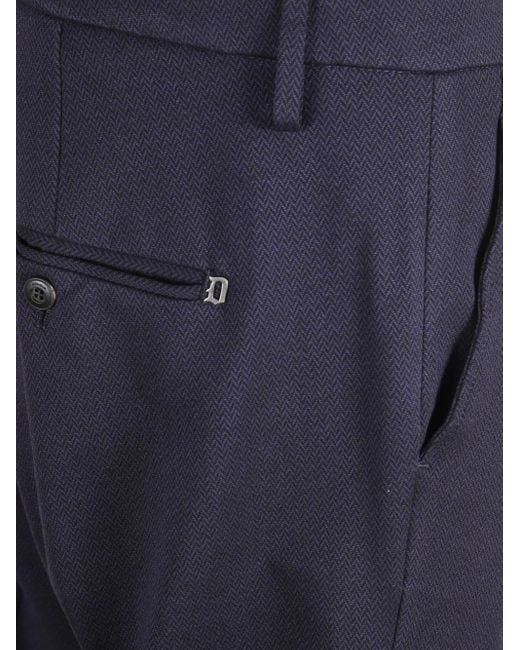Dondup Blue Herringbone-Pattern Trousers for men