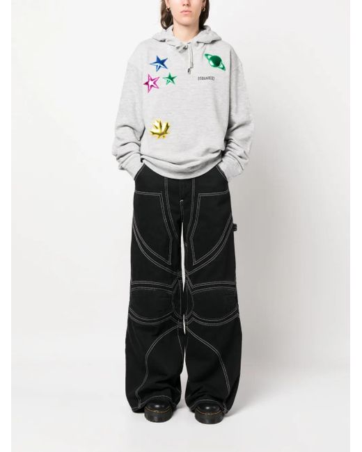 DSquared² White Cool Patch-Detail Hoodie