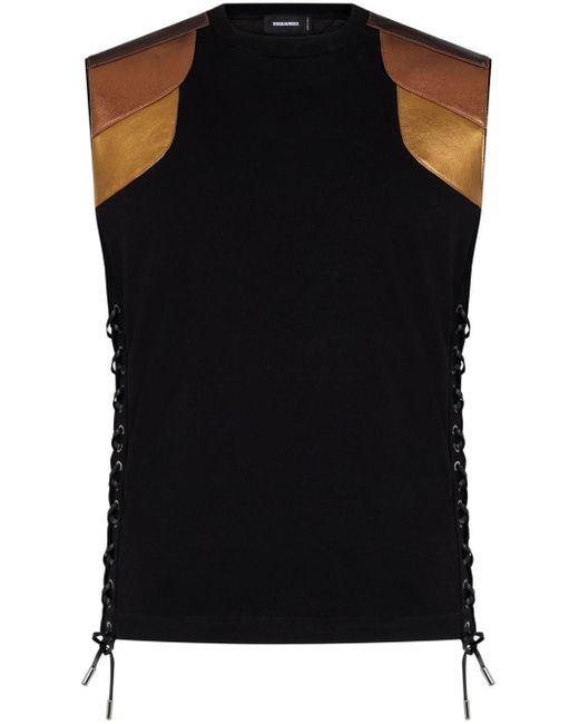 DSquared² Black Panelled Lace-up Tank Top for men