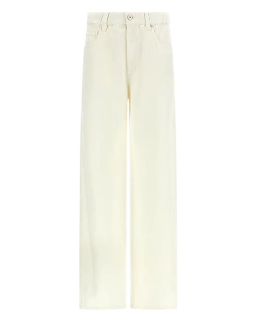 Brunello Cucinelli White Cotton And Linen Blend Trousers
