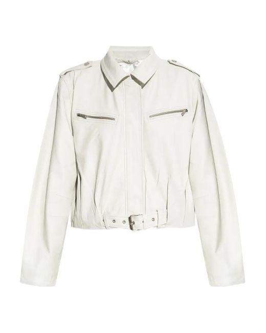 Gestuz White Leather Jacket