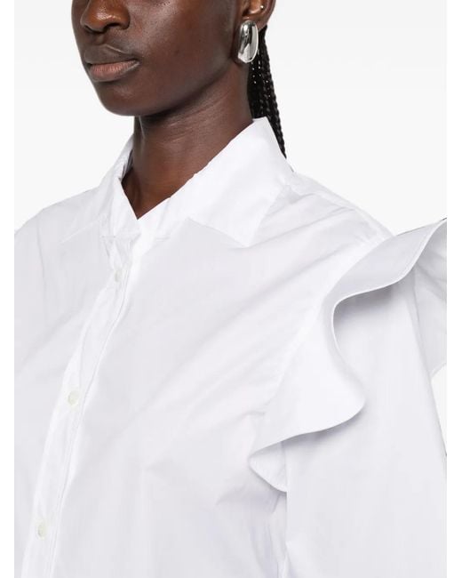 Moschino White Ruffled-Detailing Short-Sleeved Shirt