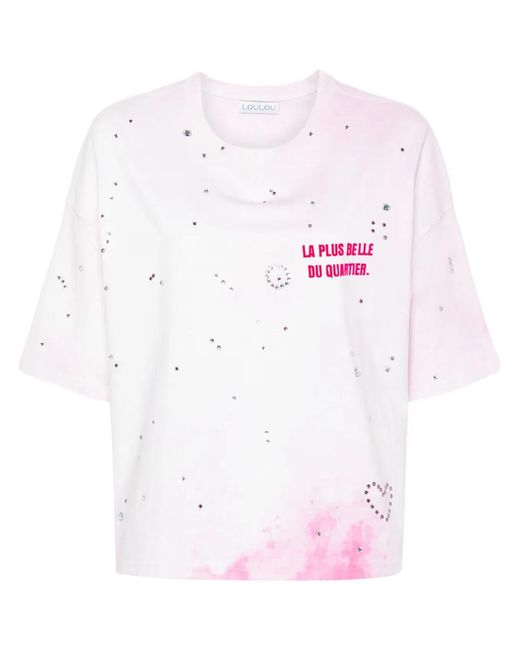 Loulou Pink Crystal-Embellished Washed T-Shirt