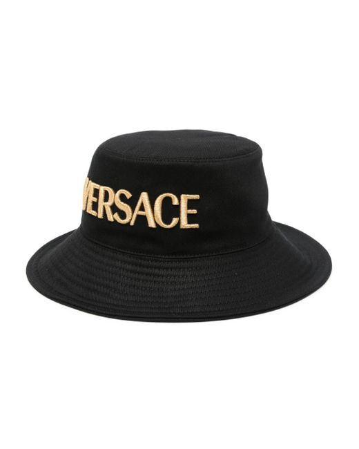 Versace Black Embroidered-logo Cotton Bucket Hat for men