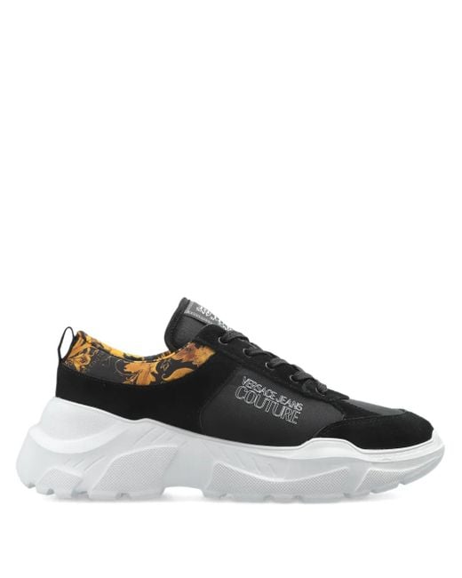 Versace Jeans Couture Black Floral-Panelled Sneakers for men