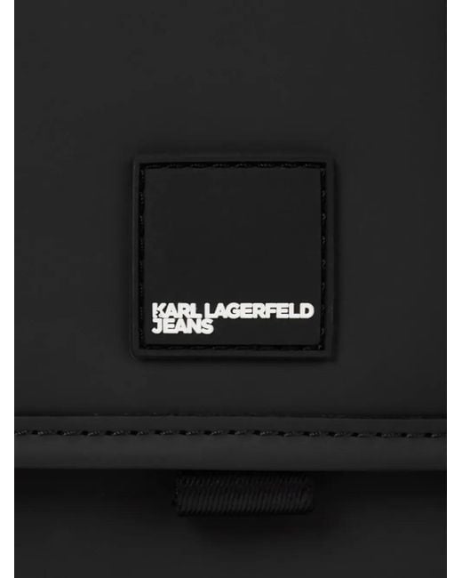 Karl Lagerfeld Black Coated Faux-Leather Reporter Bag for men