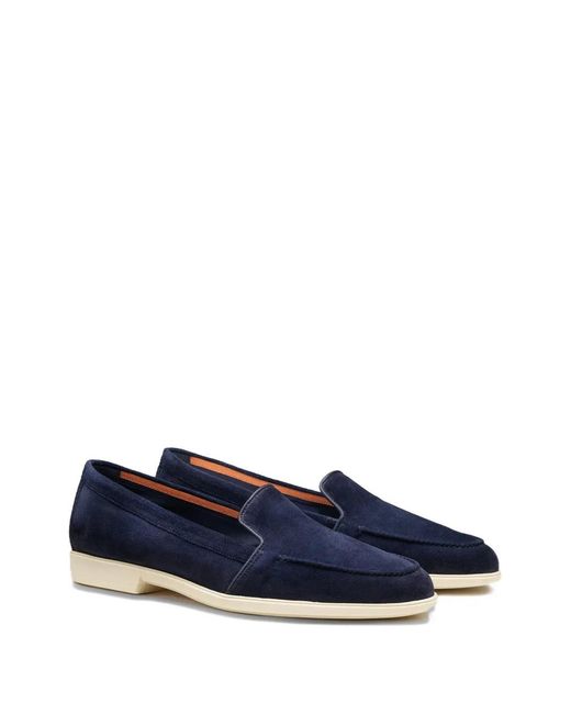 Santoni Blue Round-Toe Loafers