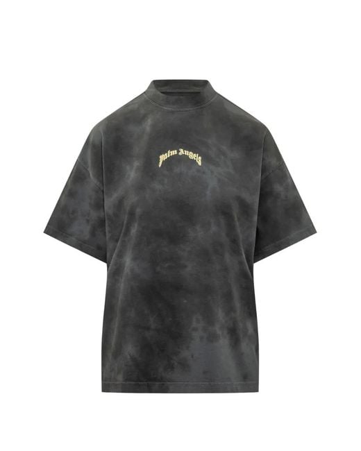 Palm Angels Gray Palm-Print Acid-Wash T-Shirt