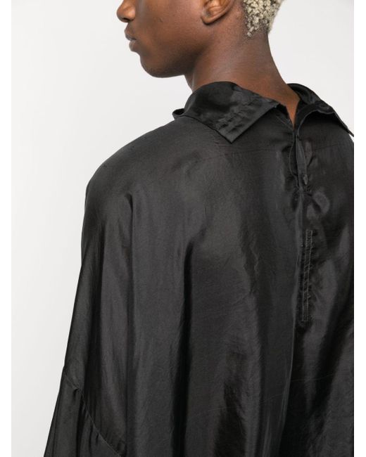 Rick Owens Black Tabard High-neck Silk Shirt for men
