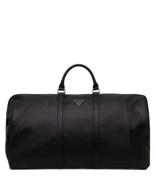 Guess Black Logo-Plaque Weekender Bag for men