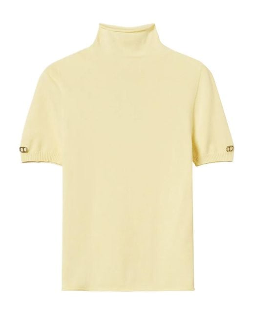 Twinset Yellow Mock-Neck Short-Sleeve Top