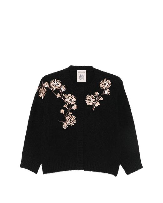 Semicouture Black Floral-Embellished Cardigan