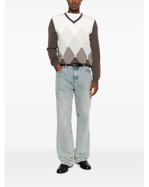 Vengera Brown Argyle-Pattern V-Neck Sweater for men