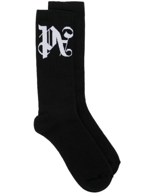 Palm Angels Black Socken mit Monogramm-Jacquard