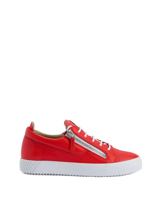 Giuseppe Zanotti Red Zip-Detail Leather Low-Top Sneakers for men