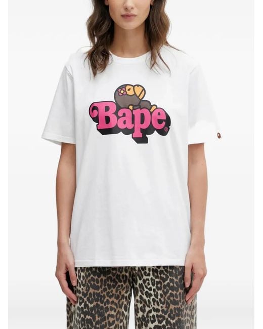 A Bathing Ape White Logo-Print T-Shirt