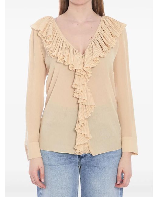Saint Laurent Blue Ruffled Blouse Shirt
