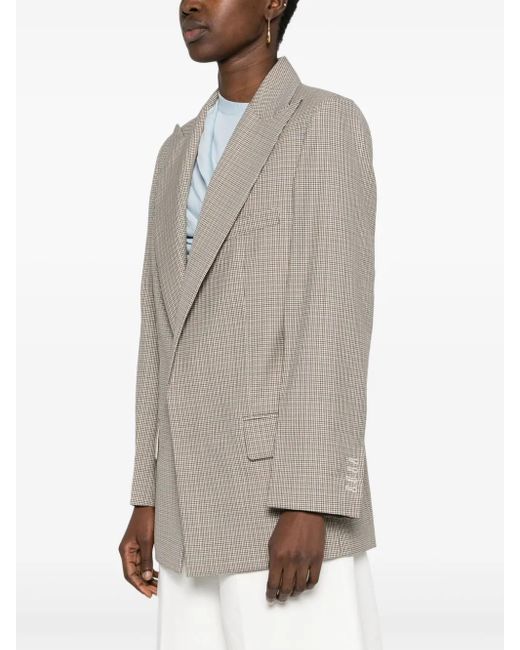 Victoria Beckham Gray Puppytooth Peak-Lapel Blazer