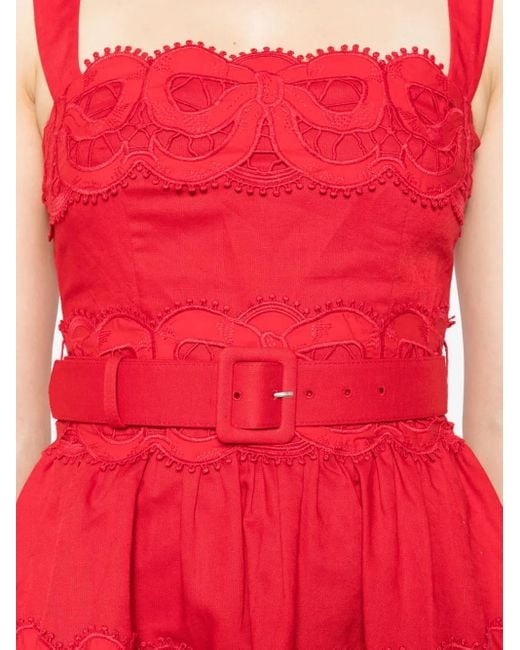 Self-Portrait Mini-Jurk Met Kanten Vlakken En Ceintuur in het Red