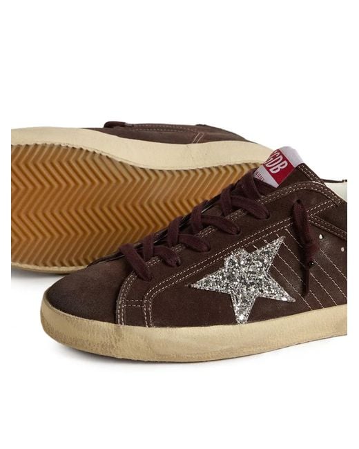 Golden Goose Deluxe Brand Brown Super Star Sneaker With Glitter Star