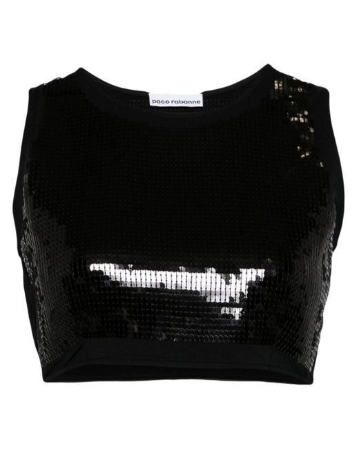 Rabanne Black Sequined Cropped Tank Top