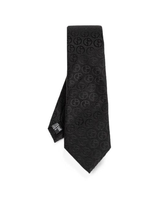 Giorgio Armani Black Logo-Jacquard Tie for men