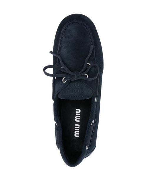 Miu Miu Blue Logo-Embossed Suede Loafers