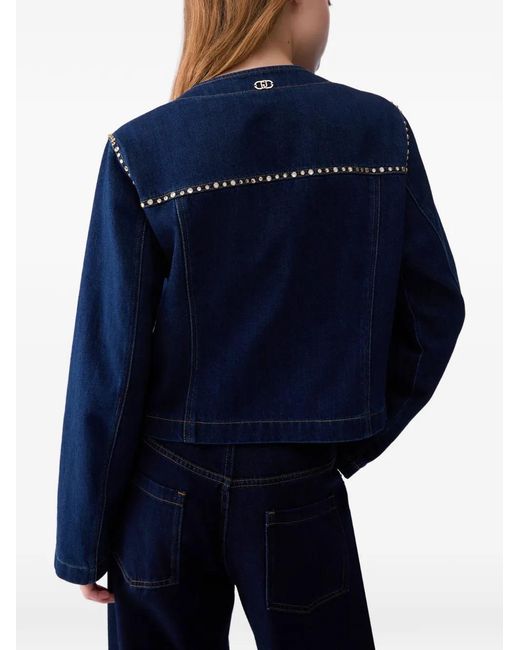Liu Jo Blue Slim Fit Denim Jacket With Rhinestones