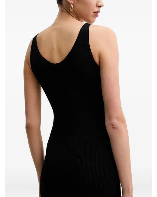 Robe Mi-Longue Côtelée À Col V Gant en coloris Black