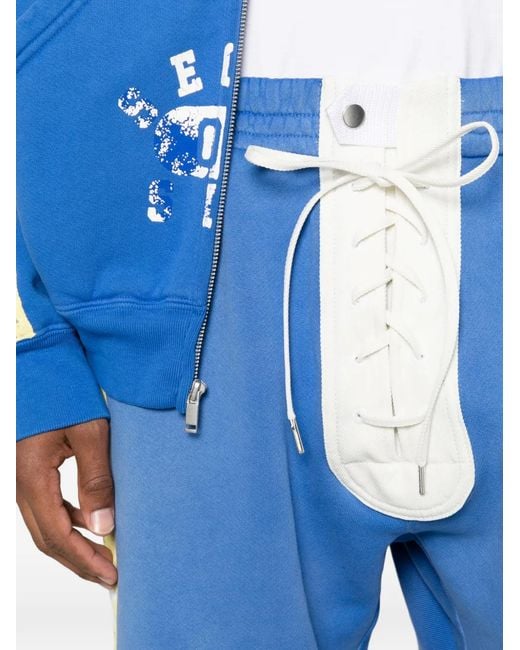 Secnd Slf Blue Lace-Up Star-Print Track Pants for men