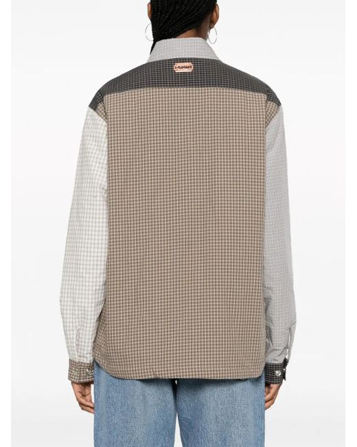 Tanaka Gray Plaid-Check Colour-Block Cotton Shirt