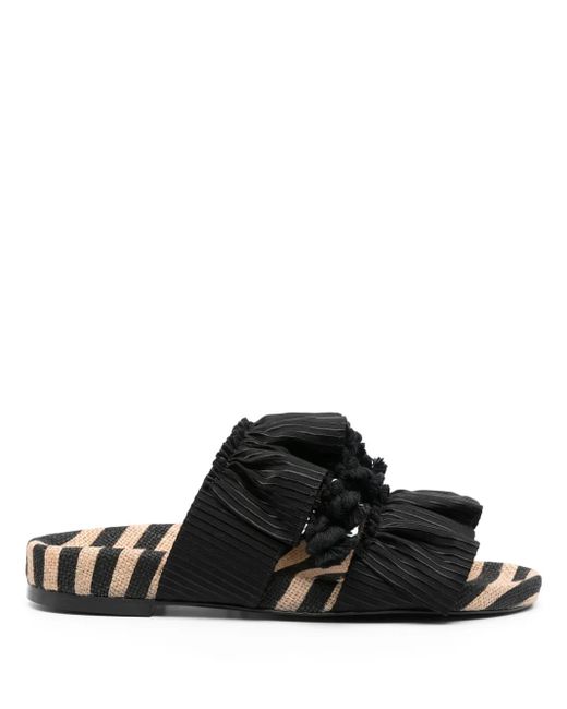 LaDoubleJ Black Pimento Pompom-Detail Slides