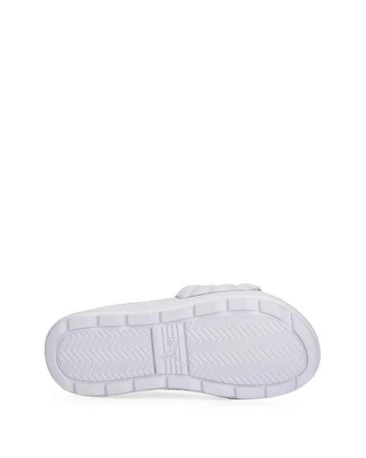 PUMA White Claquettes Matelassées À Logo Imprimé